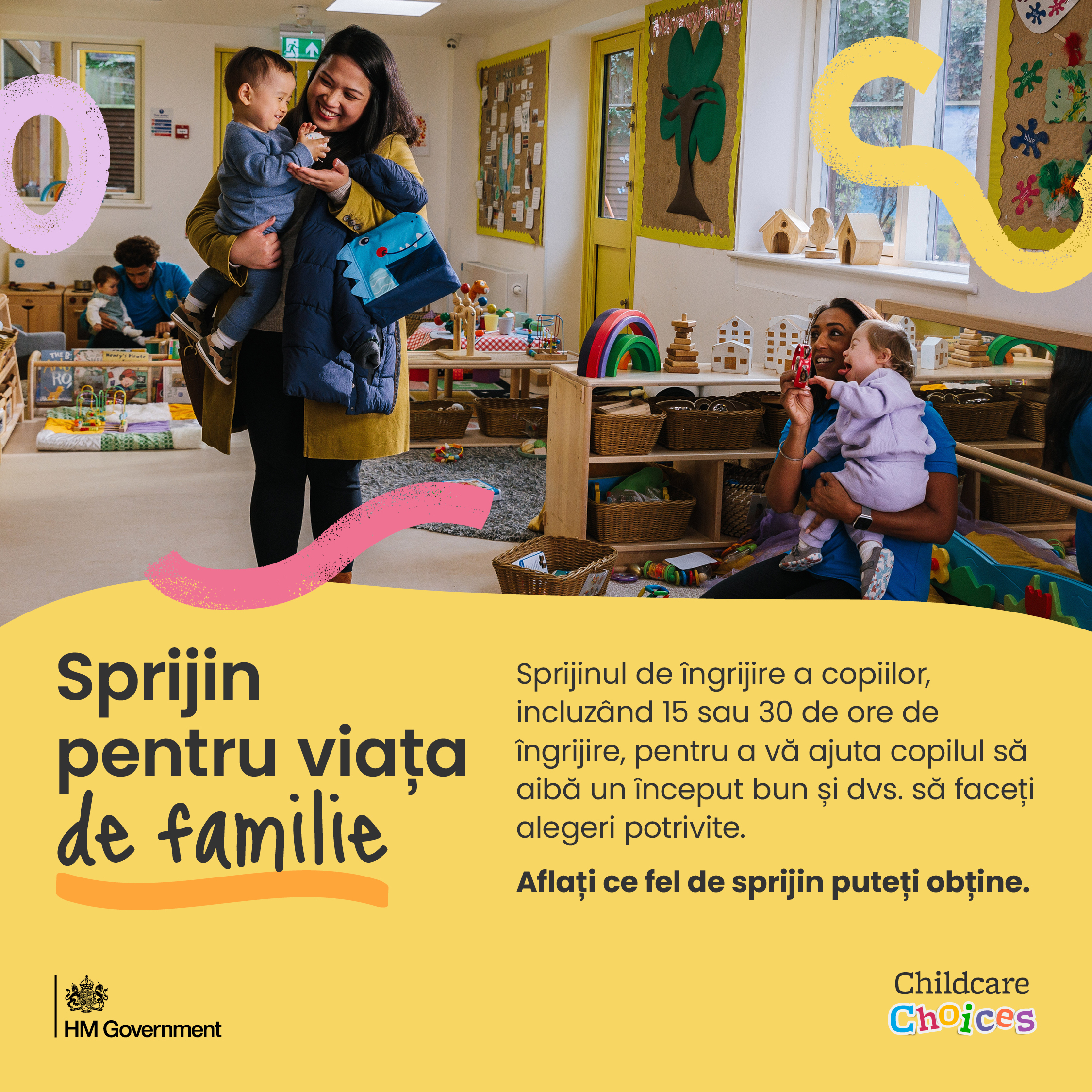 Yellow childcare meta feed graphic 1x1