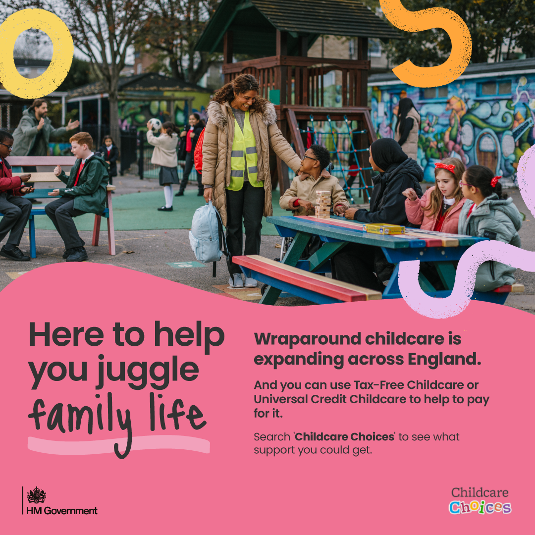 This graphic includes copy about how wraparound childcare is expanding and tells you to search childcare choices for more information.
