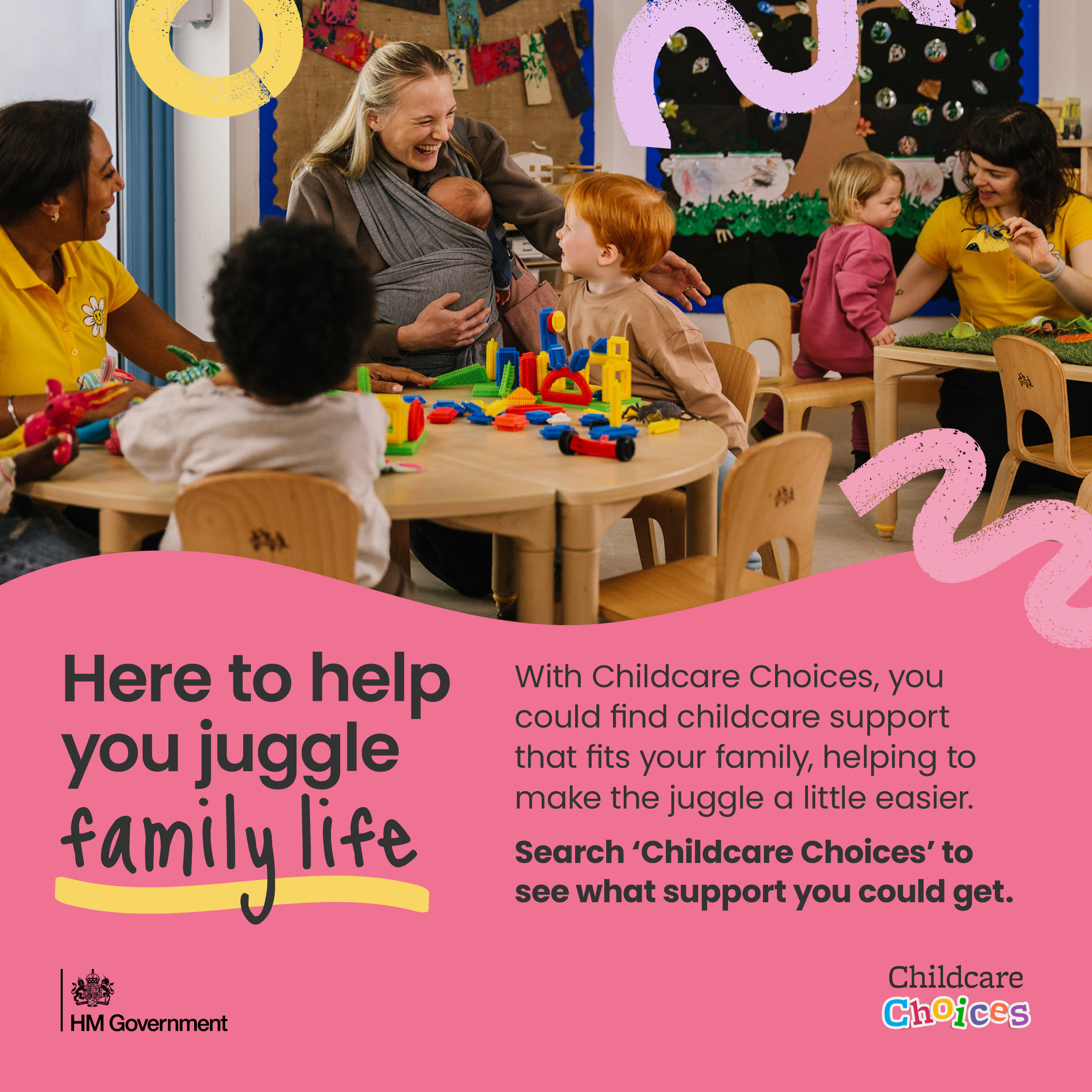 General childcare support 1x1 image and text about making the juggle easier